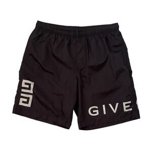 Givenchy Mens 4G Long Swim Shorts - Black with White Logo - Size XXL